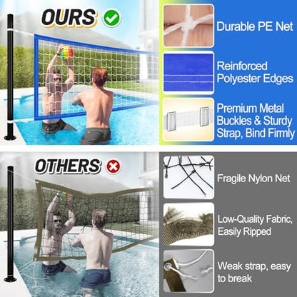 Durable PE Pool Volleyball Net Replacement - Adjustable 15-31.4Ft Width, 3Ft Height (Net Only) - color: Blue