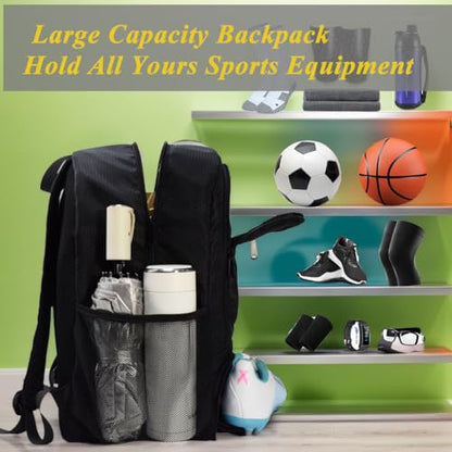 Soccer Bag, Basketball Backpack, Sports Equipment Bag with Shoes and Ball Compartment Holds Sneaks, Helmet, Basketball, Football, Vollyball, Gloves - color: Full Black