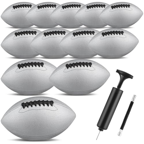 Syhood 12 Pack Composite Leather Footballs Official Size Footballs Bulk Leather Inflatable Football with Pump Regulation Highschool College Football for Training and Recreational Play - color: Silver, size: Size 6