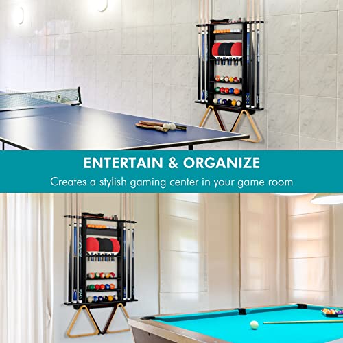 XCSOURCE Pool Stick Holder - 2-IN-1 Pool Cue & Ping Pong Paddle Rack, Solid Pine Wood Wall Mount for Billiards and Table Tennis Accessories, Man Cave, Game Room - color: 2-IN-1 Black