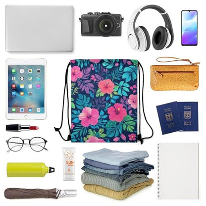 Gym Drawstring Backpack Water Resistant Sackpack with Compartment for Swimming Beach Sports Travel Unisex, Charming Hawaii Flower Bags - color: Picture (1003)