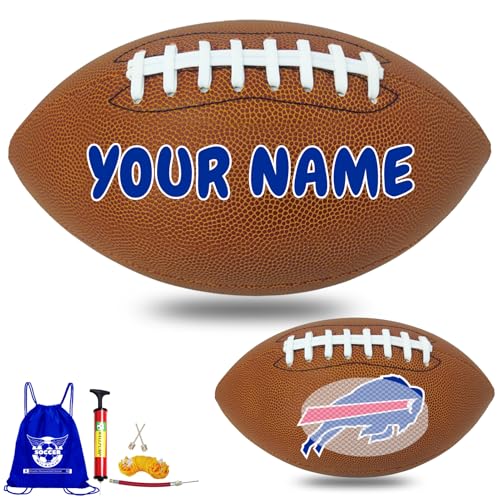 Personalized Customized Football - Official Size 9 Leather Footballs with Team Logo + Your Name - Football Fans Gift - color: Buffalo Bills
