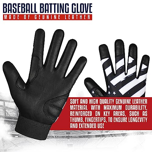 Batting Gloves - American Flag & USA Flag Baseball & Softball Gloves for Youth, Adult & Unisex - color: Black Waving Flag, size: Youth Medium