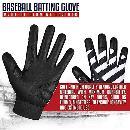 Batting Gloves - American Flag & USA Flag Baseball & Softball Gloves for Youth, Adult & Unisex - color: Black Waving Flag, size: Youth Medium