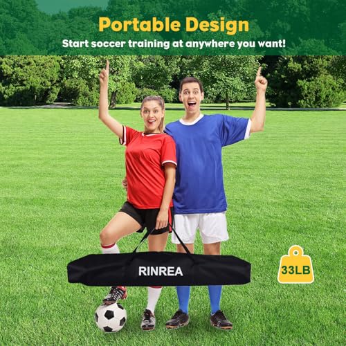 RINREA Portable Soccer Goal, Collapsible Soccer Goal Net Metal Base, Quick Setup Soccer Training Equipment with 1 Carry Bag, 1 Agility Ladder, 4 Ground Nails - color: 14×7ft Yellow