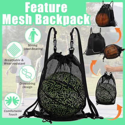 KAEGREEL Drawstring Soccer Bag Basketball Backpack for Kids Teens, Foldable Sports Bags Detachable Ball Mesh Bag for Gym Yoga Football Baseball - color: Dark Black