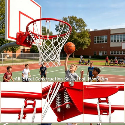 Rakon 18" Replacement Basketball Rim Wall Mount Hoop Hand-Crank Backboard Mounted for Indoor/Outdoor Classic Basketball Court, Teens, Adults, Schools, Parks - color: 18" Red Spring