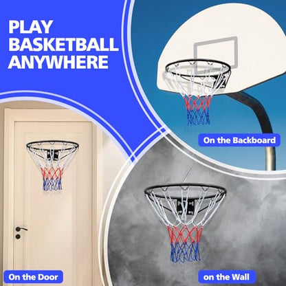 Basketball Rim Replacement Standard 18" Steel Rim Wall Mounted Basketball Goal Hoop with Net for Indoor Outdoor