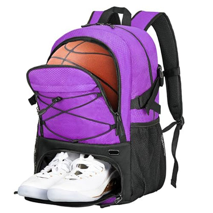 Goloni Basketball Backpack Bag,35L Basketball Bag with with Separate Ball & Shoe Compartments,Large Sports Bag for Basketball - color: purple