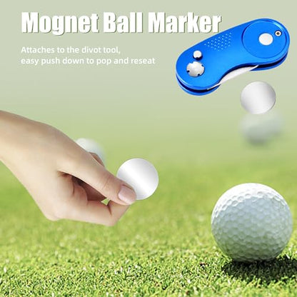 Mile High Life Golf Divot Repair Tool, All Metal Foldable Divot Tool with Pop-up Button & Magnetic Ball Marker - color: Blue Curve