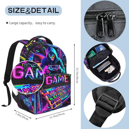 School Backpack for Boys Video Game Backpack for Kids Skull Gaming Print Boys Backpacks School Bag Lightweight Waterproof Adjustable Kids Backpacks Students Bookbag for Children Teens Ages 6-18 - color: Skull Game