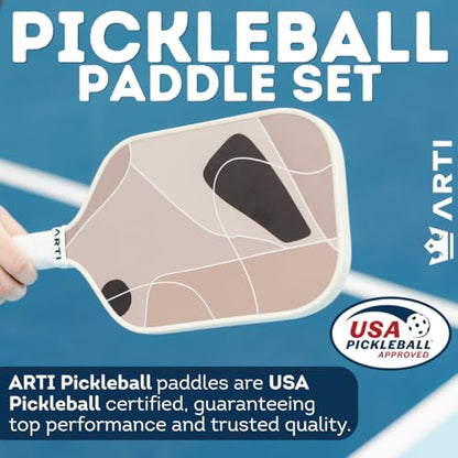 ARTI Pickleball Paddles Set of 2-USAPA Approved Fiberglass Surface Pickleball Set,2 Pickleball Rackets, 4 Balls and 1 Portable Carry Bag - color: Sandstorm