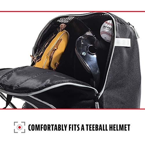 Franklin Sports Kids MLB Baseball Batpack Bag - Youth Baseball, Softball + Teeball Backpack - Sports Equipment Bag for Kids + Toddlers - Holds (2) Teeball + Baseball Bats + Includes Fence Hook - color: Black/Gray