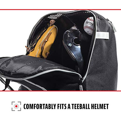 Franklin Sports Kids MLB Baseball Batpack Bag - Youth Baseball, Softball + Teeball Backpack - Sports Equipment Bag for Kids + Toddlers - Holds (2) Teeball + Baseball Bats + Includes Fence Hook - color: Black/Gray