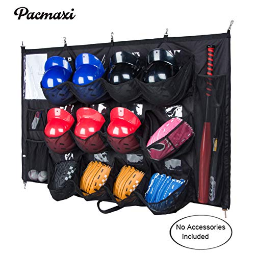 PACMAXI Hanging Helmet Bag - Organize Baseball Equipment - Helmets, Gloves, Bats, Balls - 12 Player Dugout Storage