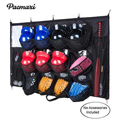 PACMAXI Hanging Helmet Bag - Organize Baseball Equipment - Helmets, Gloves, Bats, Balls - 12 Player Dugout Storage