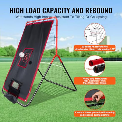VEVOR Baseball and Softball Rebounder Net, PitchBack Baseball Pitching Net, Volleyball Pitch Return Trainer Rebound Net with Pitching Target, All Angle Fielding Rebound Net for Grounders Pop Flies - style: 3X4.5FT(upgraded 2IN1)