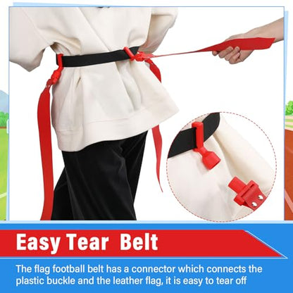 Hungdao 10/12 Players Flag Football Belts and Flags Adjustable Football Belts for Kids Teens Adults Team Training Sport Event - color: Red, Blue