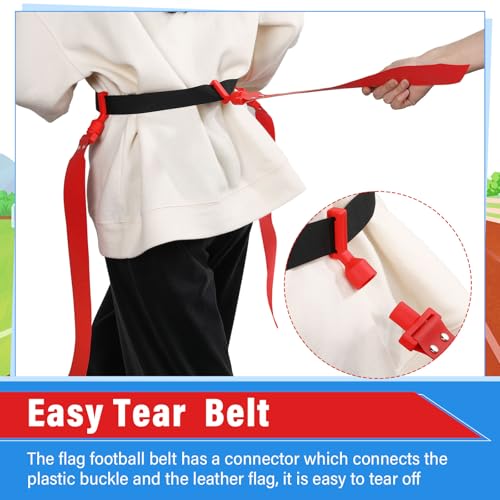 Hungdao 10/12 Players Flag Football Belts and Flags Adjustable Football Belts for Kids Teens Adults Team Training Sport Event - color: Red