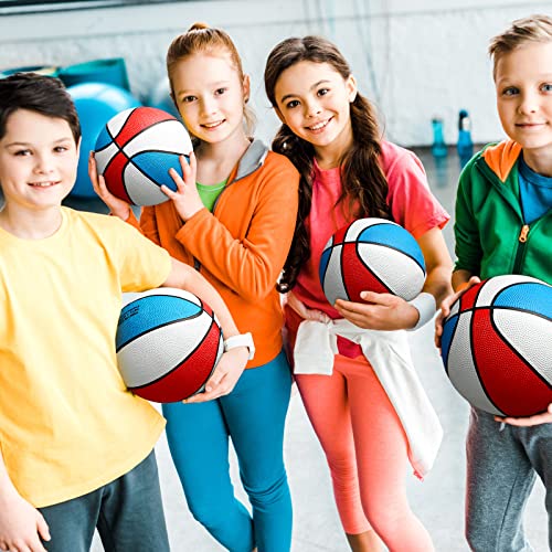 Outus 8 Pack 7 Inch Mini Rubber Basketballs Set Small Basketball with Air Pump Mini Hoop Junior Size 3 Basketballs for Beginner Arcade Games Indoor Outdoor Pool Party Favors(Red White and Blue)