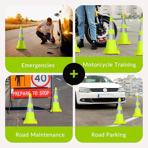 WHDZ 28 Inch Collapsible Traffic Cones Safety Cones with Reflective Collar Multi Purpose Pop-up Cones for Driving Training, Parking Lots (4 Pack) - color: Green
