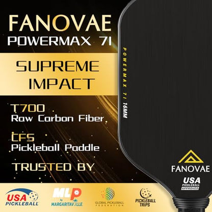 Pickleball Paddle, T700 Raw Carbon Fiber Surface, Raw Carbon Fiber Pickleball Paddle, CFS, Designed for Ultimate Spin & Consistency, Includes Paddle Cover&Eraser, Ideal for Gift, POWERMAX 7I