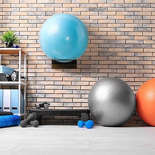 MyGift Wall Mounted Single Large Stability Ball Holder, Solid Wood and Black Metal Storage Rack for Gym Sport or Yoga Studio Exercise Balls - 16 x 9 Inch Ball Display Ring