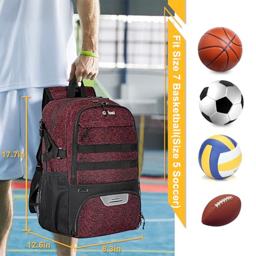 Goloni Basketball Backpack,Large Basketball Bag with Ball Compartment & Shoe Compartment,Sports Bag Fit Volleyball, soccer - color: Red