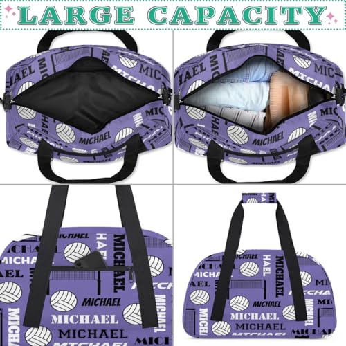 Custom Volleyball Gym Bag Duffel Bag for Women Men, Personalized Name Sport Bag Overnight Bags Customized Travel Weekender Bag, Light Purple - color: Light Purple
