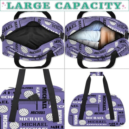 Custom Volleyball Gym Bag Duffel Bag for Women Men, Personalized Name Sport Bag Overnight Bags Customized Travel Weekender Bag, Light Purple - color: Light Purple