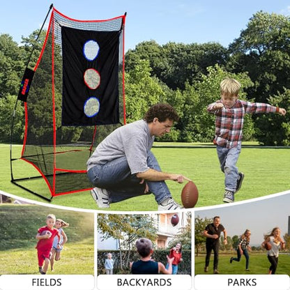 Kapler Football Kicking Net for Field Goals - 3x6FT Portable Football Net with Holder Tee - Sideline Practice for Backyard Skill Improvement