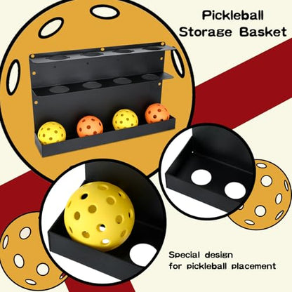 2PCS Pickleball Paddles Rack/BallRack – Holds 8 Paddles and 8 Balls Pickleball Rack for Fence and Wall Heavy-Duty Steel Pickleball Paddle Holder Pickleball Paddle Racks Outdoor