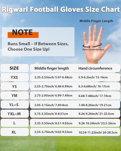 RIGWARL Football Gloves Adult Men, Youth Kids Football Gloves with Super Sticky Grip, Receiver Glove Best Gift for Adult Youth Kids Boys 8-12