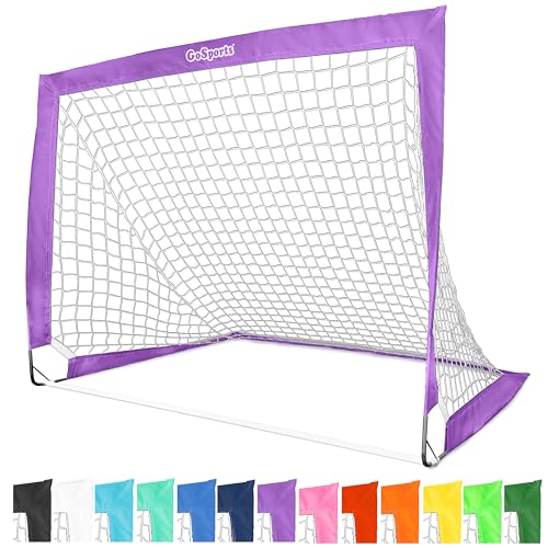 GoSports Portable Soccer Goals for Kids - 13 Color Options - Choose 4 x 3 ft or 6 x 4 ft - Team Tone Pop Up Nets for Backyard - color: Purple, style: 4 ft x 3 ft