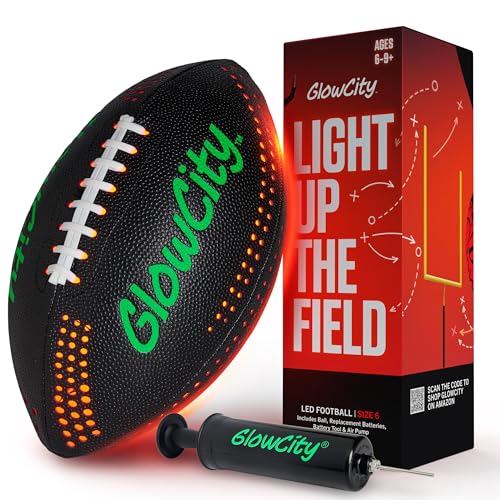 GlowCity Glow in The Dark Football - Size 3/6 Light Up Ball Gifts for Kids, Junior & Teens - Bright Football for Night Outdoor Games - Sports Birthday Gift Ideas for Boys Ages 6 7 8 9 10 11 12 13 14 - size: Size 6 (Junior Youth), style: Synthetic Leather