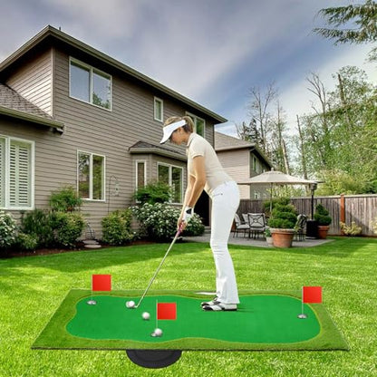 Nice C Putting Green Indoor, Putting Green, Golf Simulators for Home, Golf Putting Mat, Putting Mat Putting Green Outdoor, Challenge Putting Cup, 3 Holes, Flags, and Slope - style: Rectangle 5 x 12 Ft Green