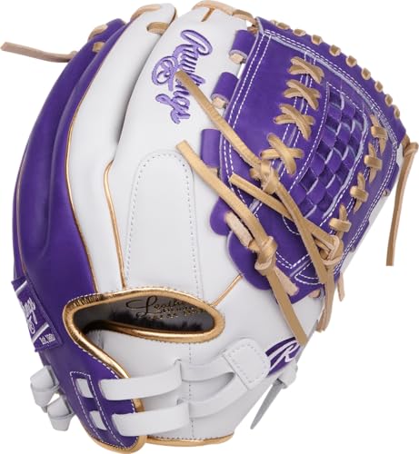 Rawlings | Liberty Advanced Color Series Fastpitch Softball Glove - color: White / Purple / Gold | X-Laced Basket Web, size: 12.5" | Utility