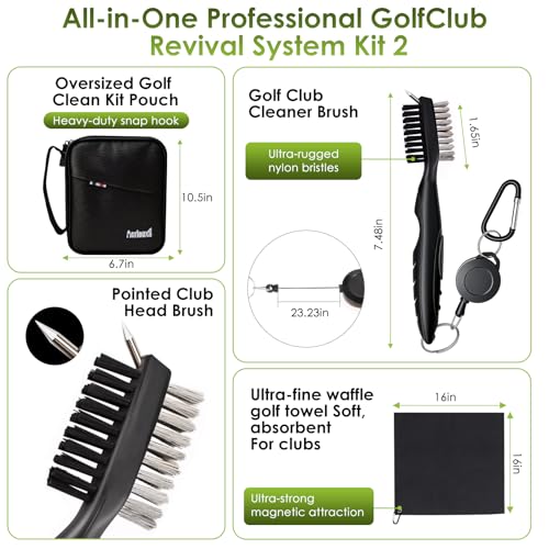 6-in-1 Golf Club Cleaning Kit - Club Cleaner, Grip Cleaner, Polish, Water-Spray Brush,Professional Golf Towel & Portable Bag | Restores Clubs, Removes Rust/Scratches, Renews Tackiness