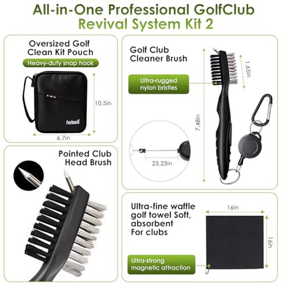 6-in-1 Golf Club Cleaning Kit - Club Cleaner, Grip Cleaner, Polish, Water-Spray Brush,Professional Golf Towel & Portable Bag | Restores Clubs, Removes Rust/Scratches, Renews Tackiness