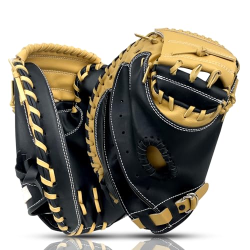 Baseball Catchers Mitt 33", Catcher Glove, Baseball Glove, Catchers Mitt for Training and Playing, Right Hand Throw, Adult and Youth Size, Multiple Styles - color: Black,Light Brown