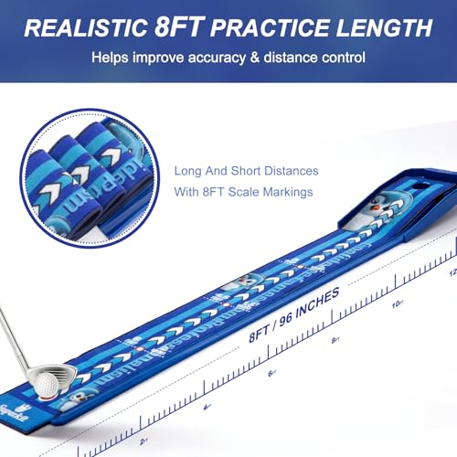 8FT Golf Putting Mat with Ball Return – Indoor Putting Training Mat for Practice, Skill-Building Putting Practice Mat for Kids, Teens & Family, Mat Only