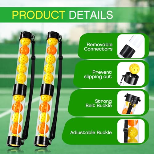 Soulchen 2 Pack Ball Retriever Upper Compatible with Pickleball Tennis Pickup Tube Holds 11/16 Balls with Shoulder Strap Easy Pickup Portable Ball Holder Storage Compatible with Pickleball - size: 11 Balls