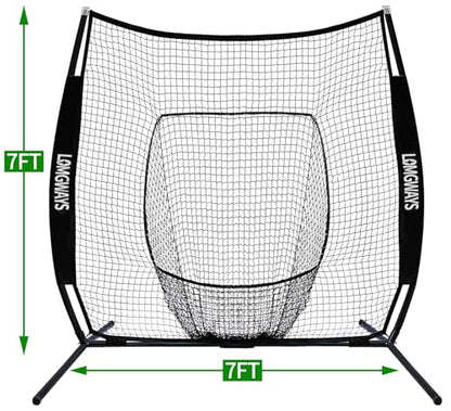 7x7ft/8x8ft Baseball Softball Net with Steel Frame for Batting, Hitting, Pitching, Portable Baseball Batting Net with Carry Bag, Great for All Levels - size: 7FT Black(Tee)