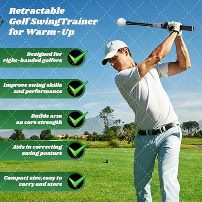 Retractable Golf Swing Trainer, Adjustable Lock Mechanism Golf Swing Training Aid, Tempo Training for Advanced/Beginner Players Golf Grip Trainer, for Right-Handed , Indoor/Outdoor，Golf Gifts for Men