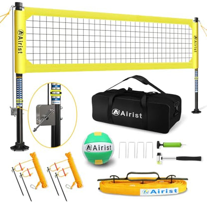 Heavy Duty Volleyball Net Outdoor with Steel Anti-Sag System, Adjustable Aluminum Poles, Professional Volleyball Nets Set for Backyard and Beach, Volleyball and Carrying Bag - color: Yellow