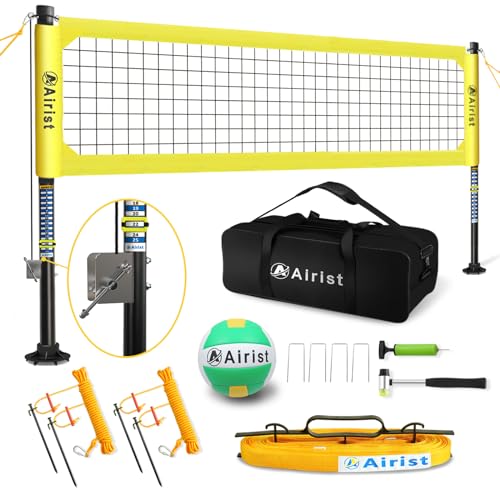 Heavy Duty Volleyball Net Outdoor with Steel Anti-Sag System, Adjustable Aluminum Poles, Professional Volleyball Nets Set for Backyard and Beach, Volleyball and Carrying Bag - color: Yellow