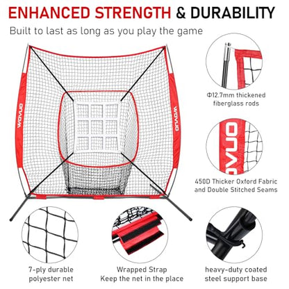 7x7 ft Baseball Net for Batting Pitching Hitting, Softball Pitching Net with Strike Zone, Tee, Ball Caddy, Softball Batting Net Baseball Training Equipment for Kids Adult Youth Sport Practice - color: Red