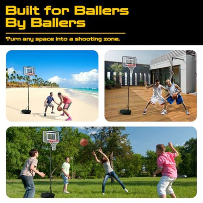 Dreamtrue Foldable Basketball Hoop, Portable Basketball Hoop Outdoor, 7.1FT-8.9FT Adjustable Height, for Beach, Backyard, Park, Driveway