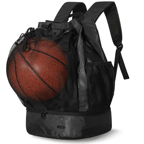 MIER Drawstring Basketball Backpack Soccer Bag with Shoe Compartment & Mesh Pocket Sports Gym String Backpack for Women Men, Lightweight - color: Black