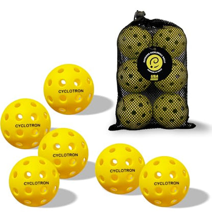 cyclotron 6-Pack Premium Pickleball Balls - USAP Approved, 40 Holes Outdoor/Indoor Pickle Balls with Bag, Perfectly Balanced, High Bounce True Flight, Pickle Ball for Tournament Play - color: yellow